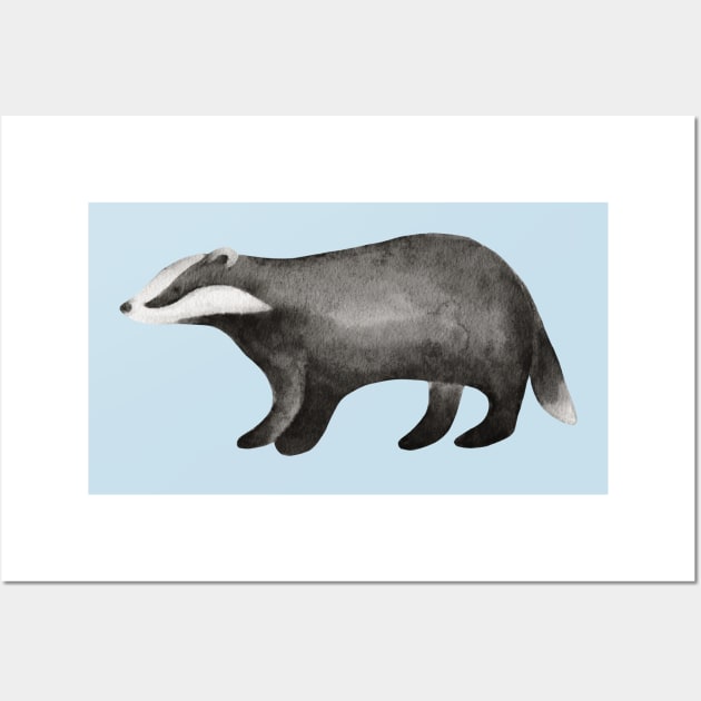 Handpainted watercolor sneaky funny forest baby badger Wall Art by TinyFlowerArt